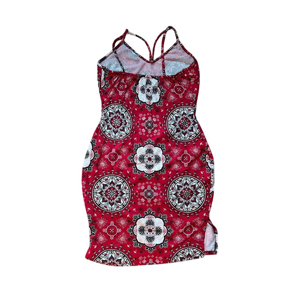 Vtg Y2K Charlotte Russe Mandala Print Mini Dress Red Black Medium - Picture 2 of 5